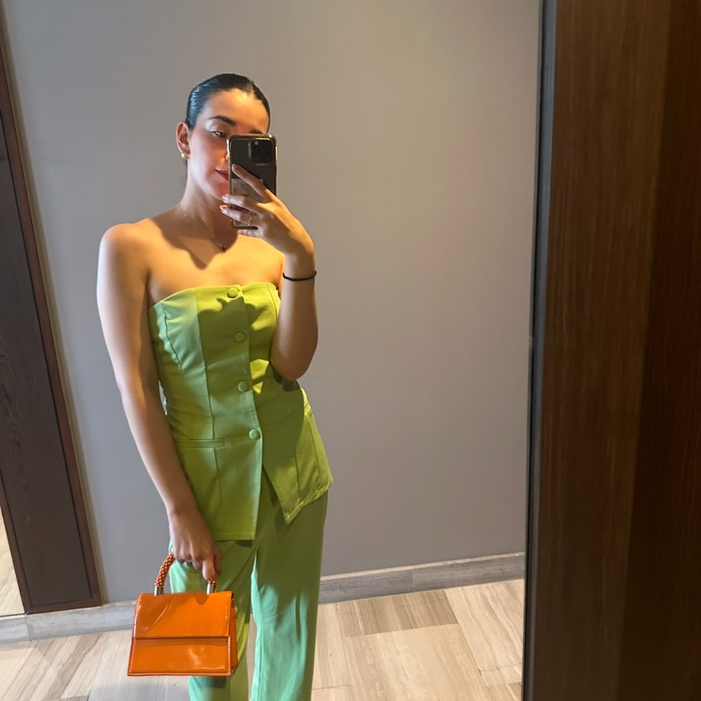 Pre loved Stylish Green Strapless Top and Pants Set